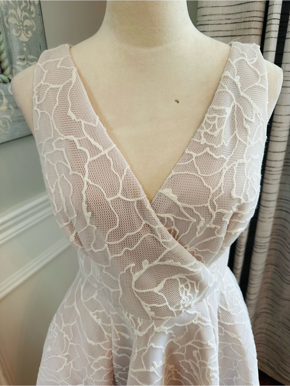 Adrianna Papell Bonded Mesh High-Low Dress - White & Blush - Wedding - Picture 2 of 16